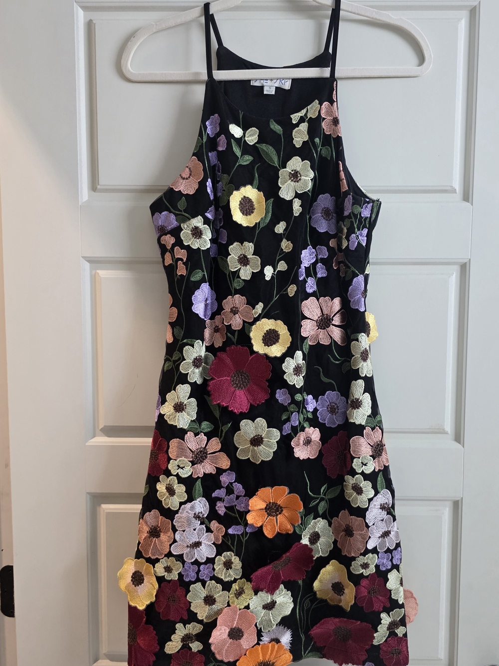 She + Sky Womens Black Floral Boutique Embroidered Dress